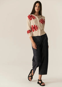 POL LASK DAISY CARDIGAN ECRU/RED