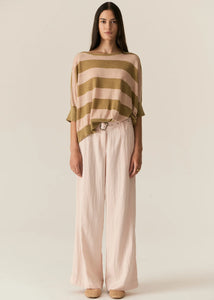 POL MILTON STRIPE KNIT TOP KHAKI/PINK