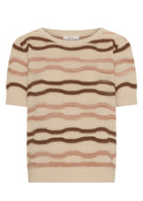 Load image into Gallery viewer, POL LIANA TEE TEXTURED STRIPE PEBBLE/PINK/TOFFEE
