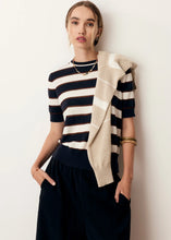 Load image into Gallery viewer, POL DARCEY STRIPE KNIT TOP INK/WHITE/CHOC
