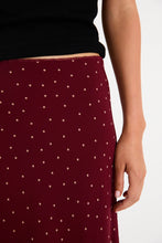 Load image into Gallery viewer, STORIES BE TOLD EMPORIUM BURGUNDY POLKA DOT SKIRT
