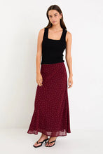 Load image into Gallery viewer, STORIES BE TOLD EMPORIUM BURGUNDY POLKA DOT SKIRT
