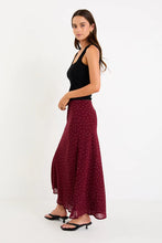 Load image into Gallery viewer, STORIES BE TOLD EMPORIUM BURGUNDY POLKA DOT SKIRT
