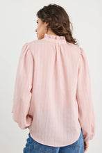 Load image into Gallery viewer, IVY + JACK PREMISE BLUSH STRIPE HIGH NECK BUTTONED LS TOP
