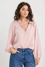 Load image into Gallery viewer, IVY + JACK PREMISE BLUSH STRIPE HIGH NECK BUTTONED LS TOP
