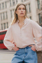 Load image into Gallery viewer, IVY + JACK PREMISE BLUSH STRIPE HIGH NECK BUTTONED LS TOP
