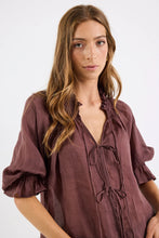 Load image into Gallery viewer, AMONG THE BRAVE PROSPECT CHOCOLATE TIE FRONT MID SLEEVE TOP

