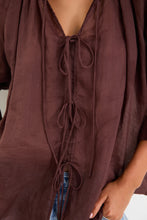 Load image into Gallery viewer, AMONG THE BRAVE PROSPECT CHOCOLATE TIE FRONT MID SLEEVE TOP
