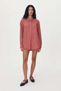 ROWIE RAMONA STRIPE LONG SLEEVE SHIRT CHERRY RED