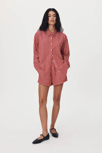 ROWIE RAMONA STRIPE LONG SLEEVE SHIRT CHERRY RED