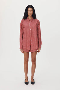 ROWIE RAMONA STRIPE LONG SLEEVE SHIRT CHERRY RED