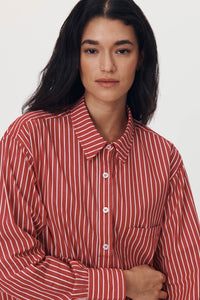 ROWIE RAMONA STRIPE LONG SLEEVE SHIRT CHERRY RED