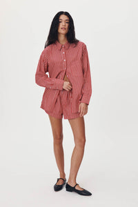 ROWIE RAMONA STRIPE LONG SLEEVE SHIRT CHERRY RED