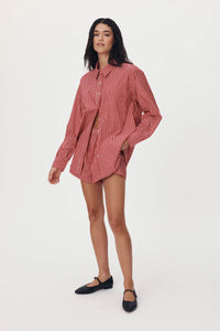 ROWIE RAMONA STRIPE LONG SLEEVE SHIRT CHERRY RED