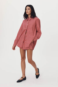 ROWIE RAMONA STRIPE LONG SLEEVE SHIRT CHERRY RED