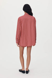 ROWIE RAMONA STRIPE LONG SLEEVE SHIRT CHERRY RED