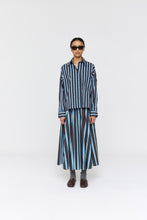 Load image into Gallery viewer, RICOCHET STRIPE MARIA SKIRT BROWN + COBALT WIDE STRIPE

