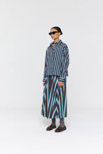 Load image into Gallery viewer, RICOCHET STRIPE MARIA SKIRT BROWN + COBALT WIDE STRIPE
