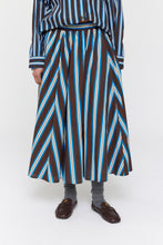 Load image into Gallery viewer, RICOCHET STRIPE MARIA SKIRT BROWN + COBALT WIDE STRIPE
