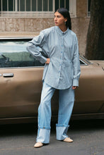 Load image into Gallery viewer, ROWIE FRANKIE TIE LONGSLEEVE SHIRT DUSTY BLUE STRIPE
