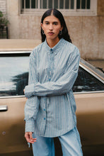 Load image into Gallery viewer, ROWIE FRANKIE TIE LONGSLEEVE SHIRT DUSTY BLUE STRIPE
