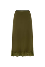 Load image into Gallery viewer, ROWIE MARINA SILK MIDI SKIRT OLIVE
