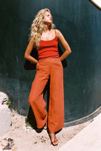 Load image into Gallery viewer, ROWIE CARLOTTA LINEN WIDE LEG PANT PAPRIKA STRIPE
