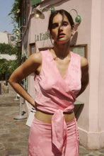 Load image into Gallery viewer, ROWIE CLOUDIA JACQUARD WRAP TOP PETAL PINK FLORAL
