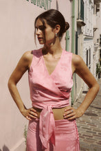 Load image into Gallery viewer, ROWIE CLOUDIA JACQUARD WRAP TOP PETAL PINK FLORAL
