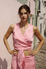 Load image into Gallery viewer, ROWIE CLOUDIA JACQUARD WRAP TOP PETAL PINK FLORAL
