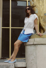 Load image into Gallery viewer, ROWIE FRANNIE SILK MINI SKIRT CORNFLOWER SPOT

