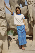 Load image into Gallery viewer, ROWIE FRANNIE SILK MIDI SKIRT CORNFLOWER SPOT
