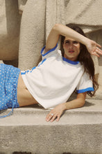 Load image into Gallery viewer, ROWIE RANIA CONTRAST KNIT TEE CORNFLOWER
