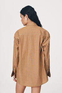 ROWIE RAMONA STRIPE L/S SHIRT TAN STRIPE