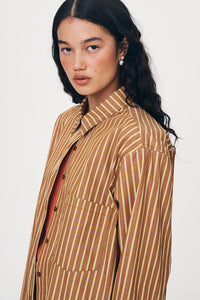 ROWIE RAMONA STRIPE L/S SHIRT TAN STRIPE