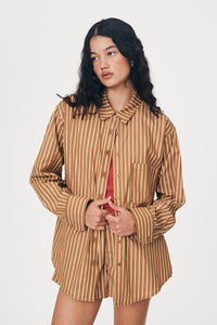 ROWIE RAMONA STRIPE L/S SHIRT TAN STRIPE