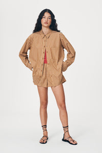 ROWIE RAMONA STRIPE L/S SHIRT TAN STRIPE