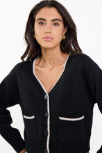 Load image into Gallery viewer, IVY + JACK RAPPORT BLACK V NECK CONTRAST EDGE CARDIGAN
