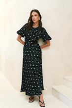 Load image into Gallery viewer, STORIES BE TOLD STAGE BLACK POLKA DOT MAXI DRESS
