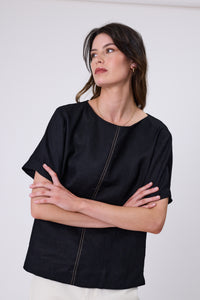 MARLOW SABLE LINEN TOP BLACK