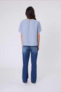 MARLOW SABLE LINEN TOP BLUE SMOKE
