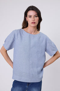 MARLOW SABLE LINEN TOP BLUE SMOKE