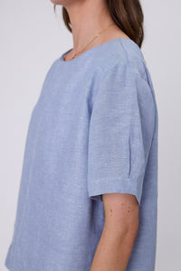 MARLOW SABLE LINEN TOP BLUE SMOKE