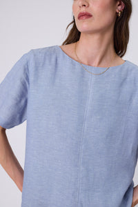 MARLOW SABLE LINEN TOP BLUE SMOKE