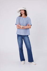 MARLOW SABLE LINEN TOP BLUE SMOKE