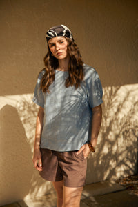 MARLOW SABLE LINEN TOP BLUE SMOKE