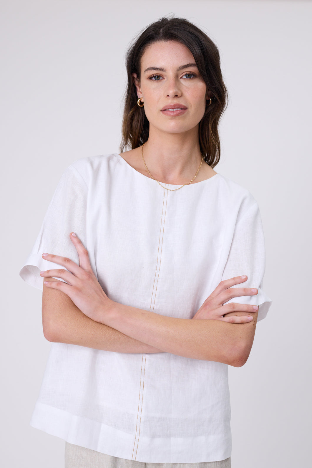 MARLOW SABLE LINEN TOP WHITE