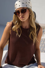 Load image into Gallery viewer, COMING SOON | AMONG THE BRAVE SALUTE CHOCOLATE RELAXED SLEEVELESS KNIT TANK TOP
