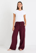 Load image into Gallery viewer, STORIES BE TOLD TOWNIE BURGUNDY SIDE STRIPE WIDE LEG PANTS
