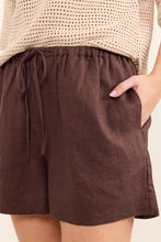 Load image into Gallery viewer, RE:UNION LIFESTYLE DARK CHOCOLATE TIE WAIST LINEN SHORT
